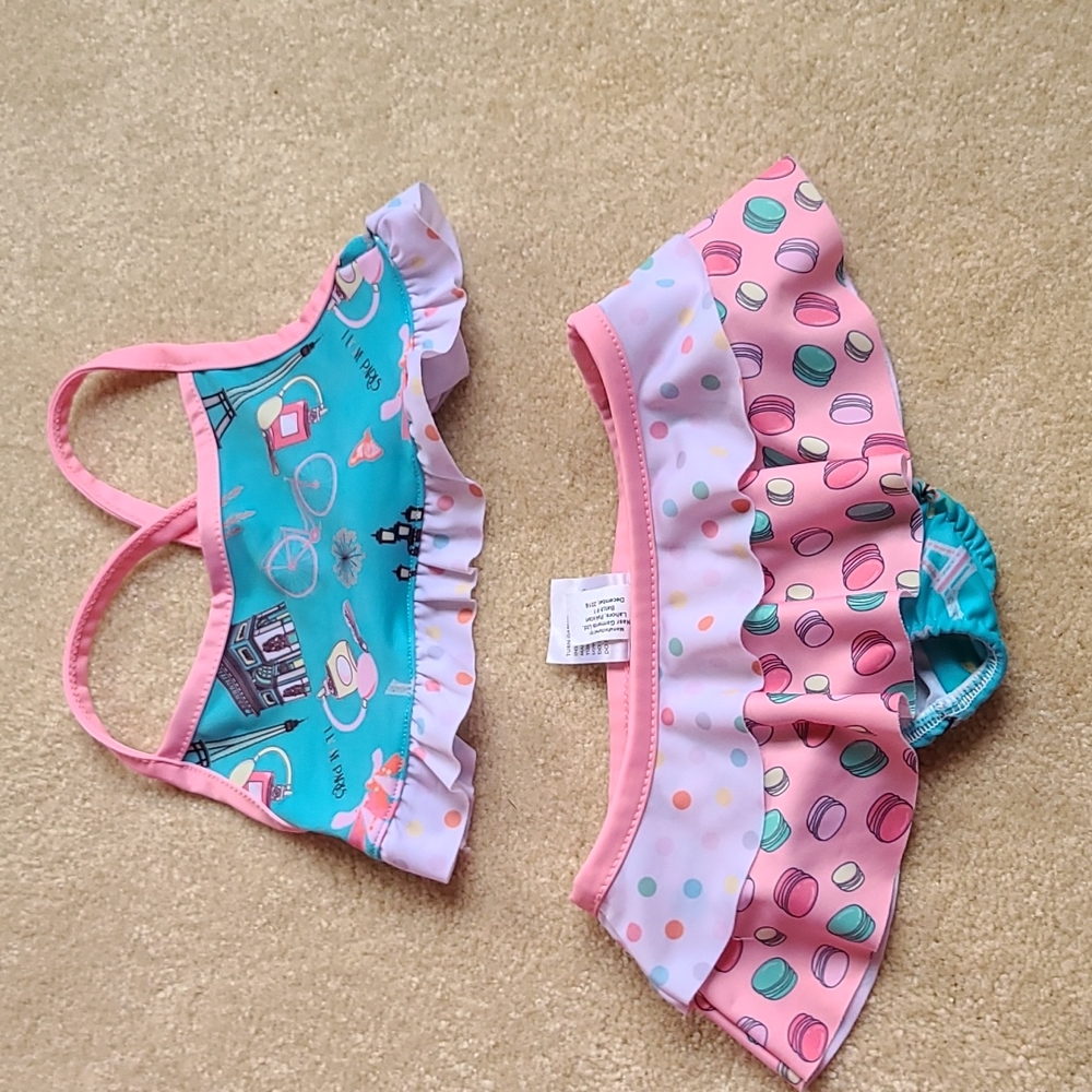 Jelly the Pug Paris and Macaroon bikini